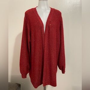 Woman’s Size 18/20 Long Sleeve Open Front Red
Sequin Cardigan from Lane Bryant!